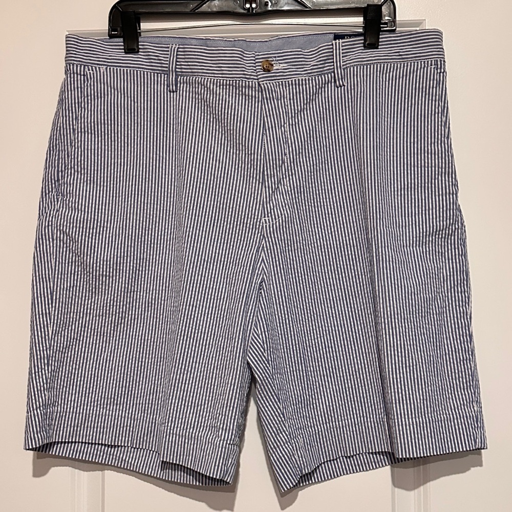 Polo by Ralph Lauren Blue & White Seersucker Flat-Front Shorts